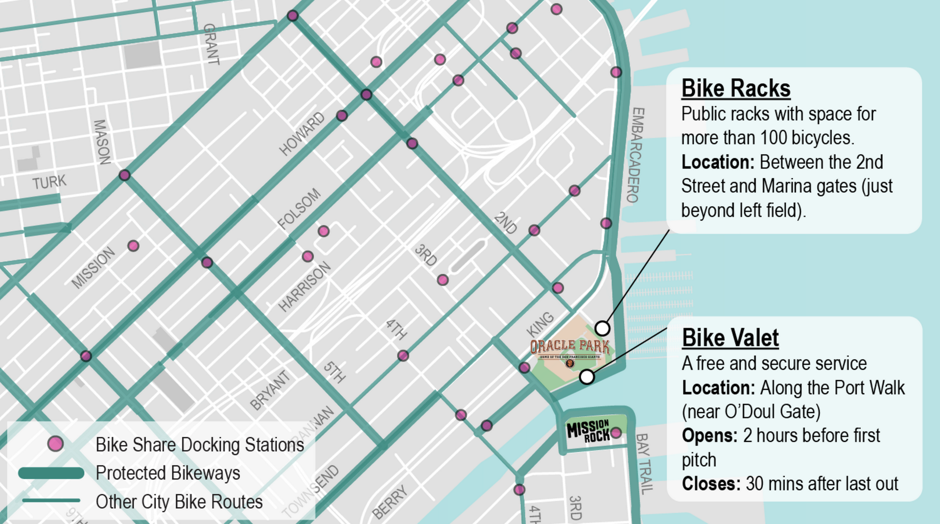 A Map of Oracle Park's bike parking