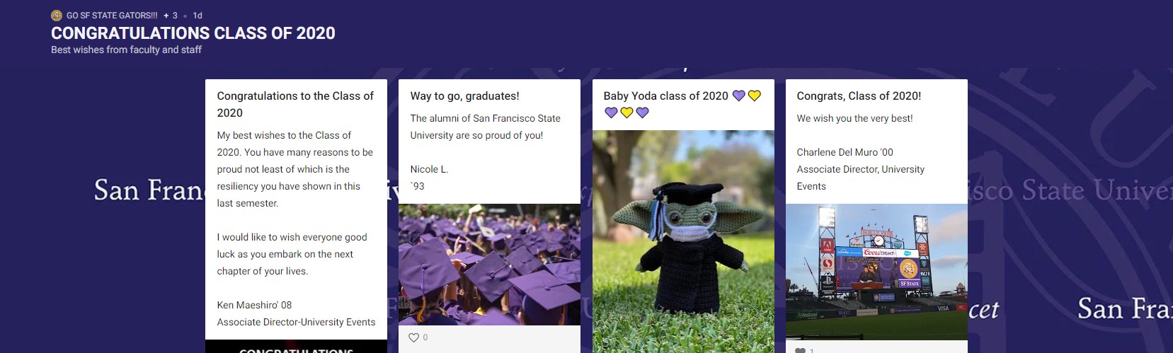 Message board congratulating class of 2020