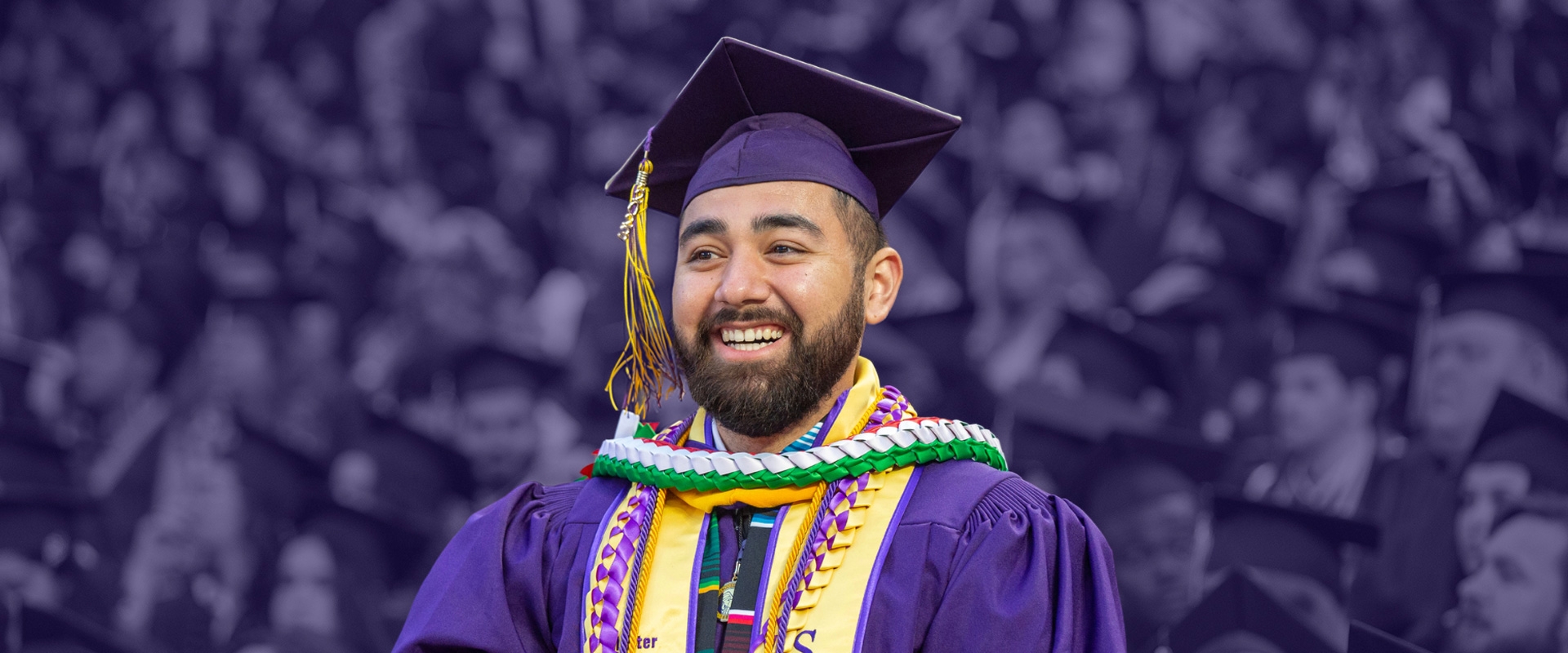 SF State graduate in color with purple background